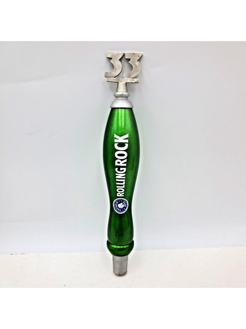 Vintage Rolling Rock Beer Tap Handle with Iconic "33" Metal Topper